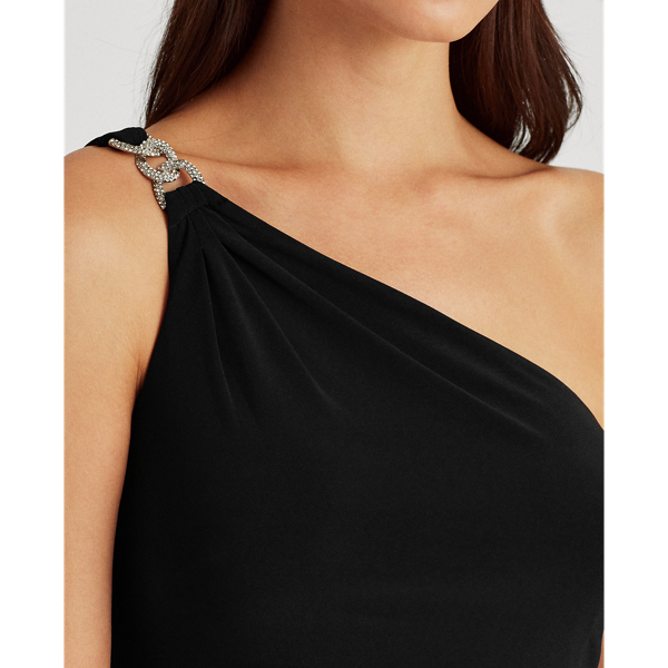 Black One-Shoulder Jersey Cocktail Dress Lauren 6