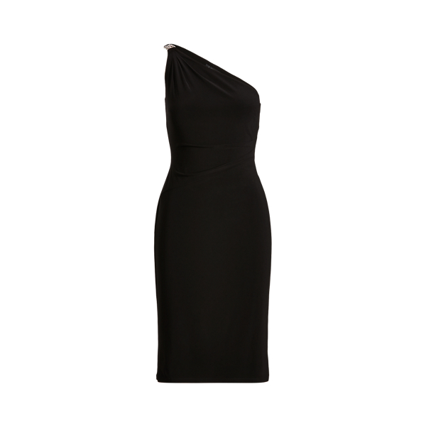 Black One-Shoulder Jersey Cocktail Dress Lauren 2