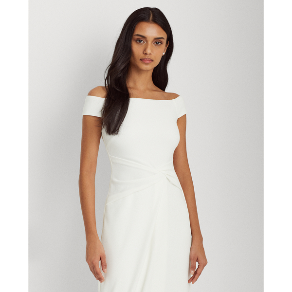 Cream Crepe Off-the-Shoulder Gown Lauren 4