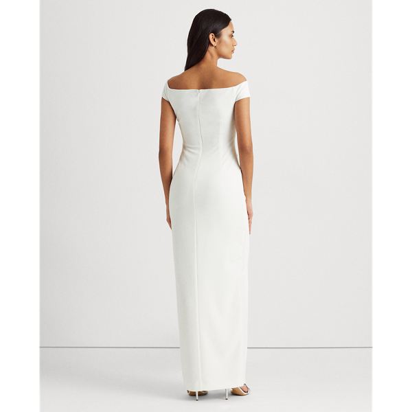 Cream Crepe Off-the-Shoulder Gown Lauren 5
