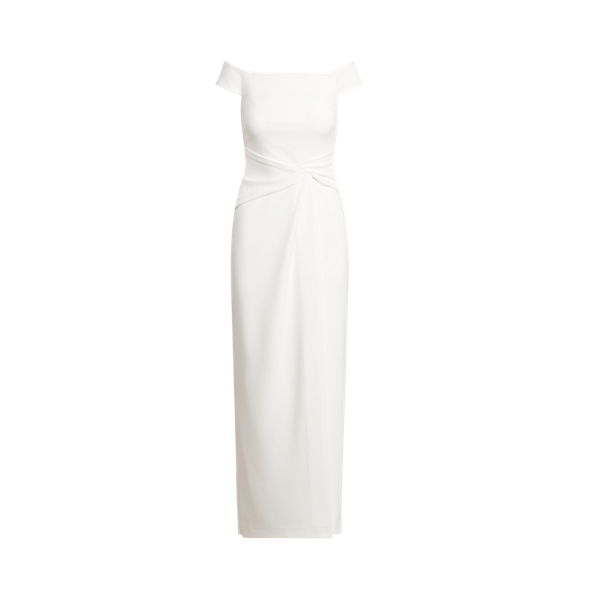 Cream Crepe Off-the-Shoulder Gown Lauren 2