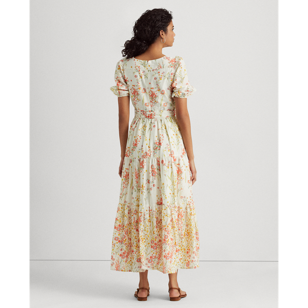 Cream/Coral/Multi Floral Cotton Voile Maxidress Lauren 5