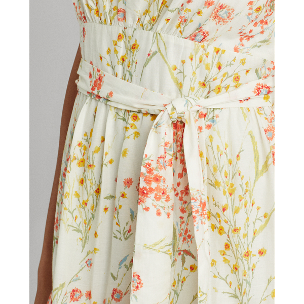 Cream/Coral/Multi Floral Cotton Voile Maxidress Lauren 6
