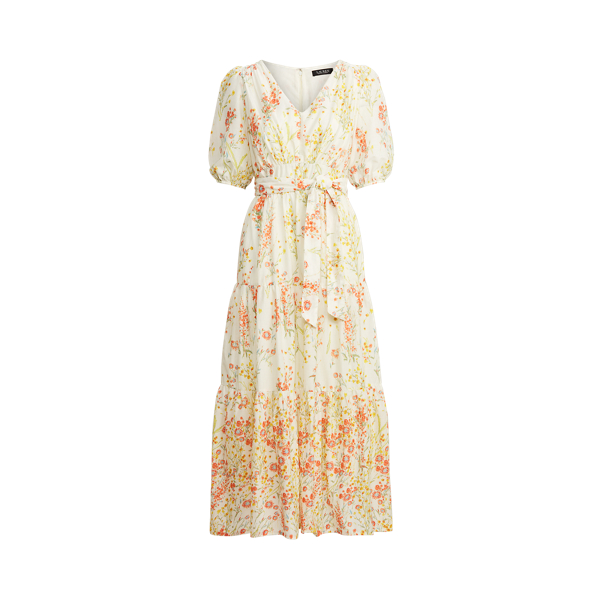 Cream/Coral/Multi Floral Cotton Voile Maxidress Lauren 2