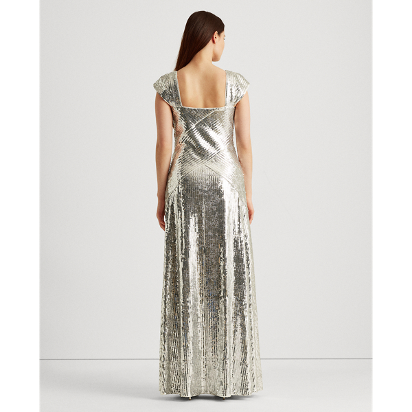 Liquid Silver Metallic Sequined Gown Lauren 5