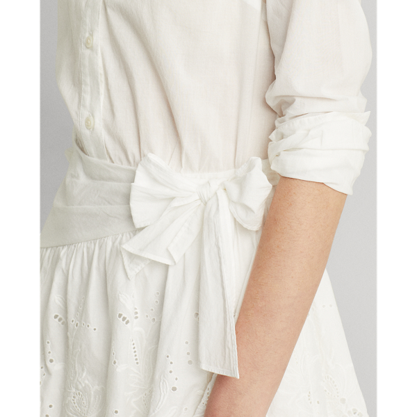 Lauren White Tiered Eyelet Cotton Shirtdress Lauren 6