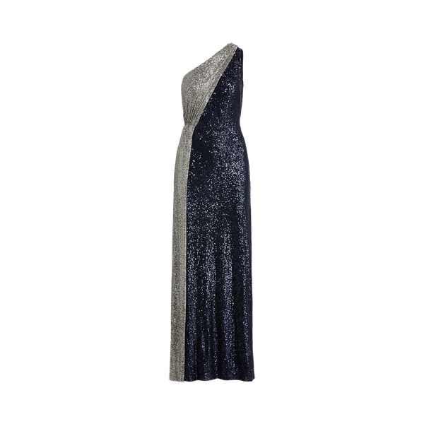 Lighthouse Navy Two-Tone Sequined One-Shoulder Gown Lauren 2