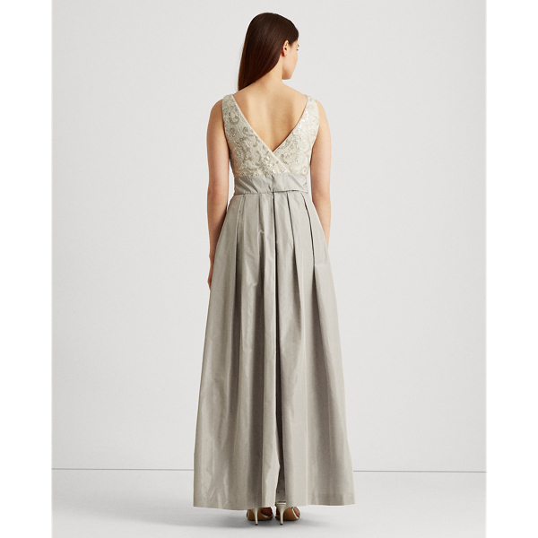 Liquid Silver/Silver Lace-Taffeta Sleeveless Gown Lauren 5