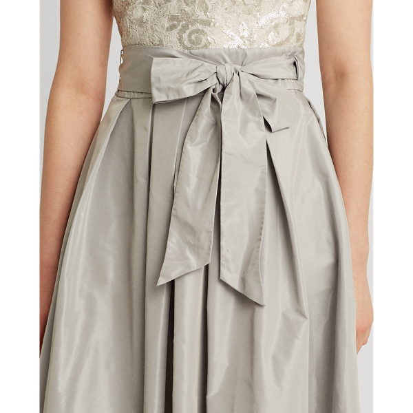 Liquid Silver/Silver Lace-Taffeta Sleeveless Gown Lauren 6