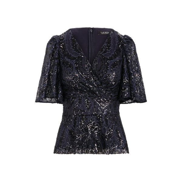 Sequined Elbow-Sleeve Top
