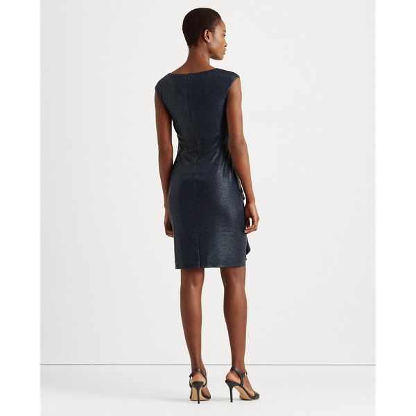 Lighthouse Navy Ruffle-Trim Metallic Cocktail Dress Lauren 5