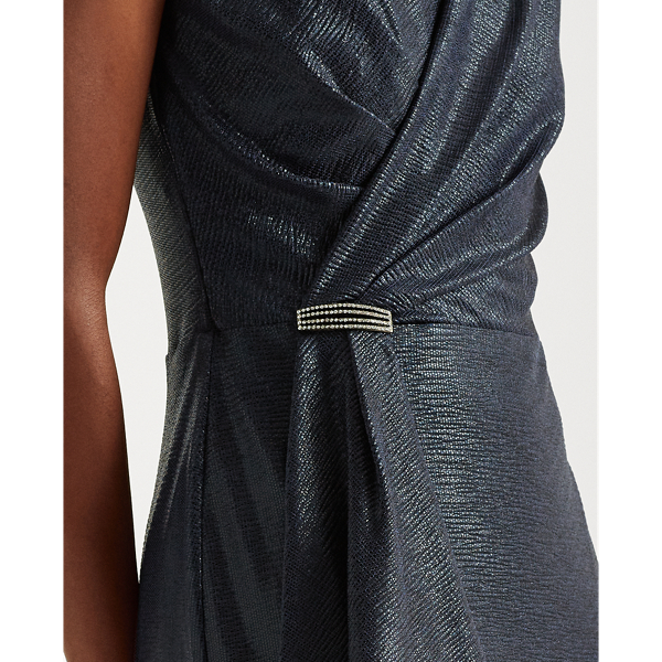 Lighthouse Navy Ruffle-Trim Metallic Cocktail Dress Lauren 6