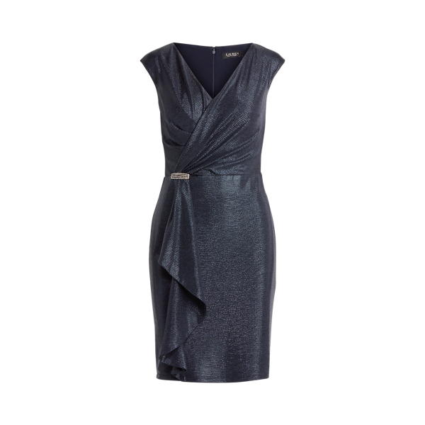 Lighthouse Navy Ruffle-Trim Metallic Cocktail Dress Lauren 2