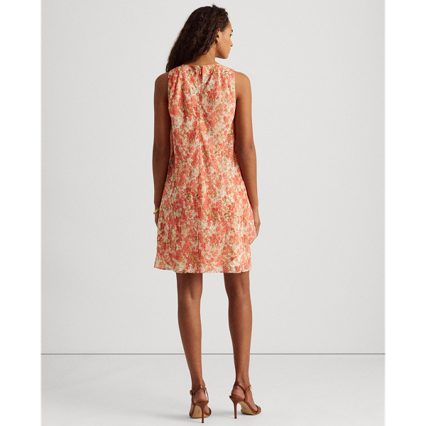 Cream/Coral/Multi Floral Layered Georgette Dress Lauren 5