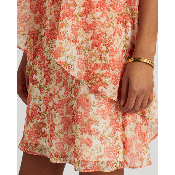 Cream/Coral/Multi Floral Layered Georgette Dress Lauren 6