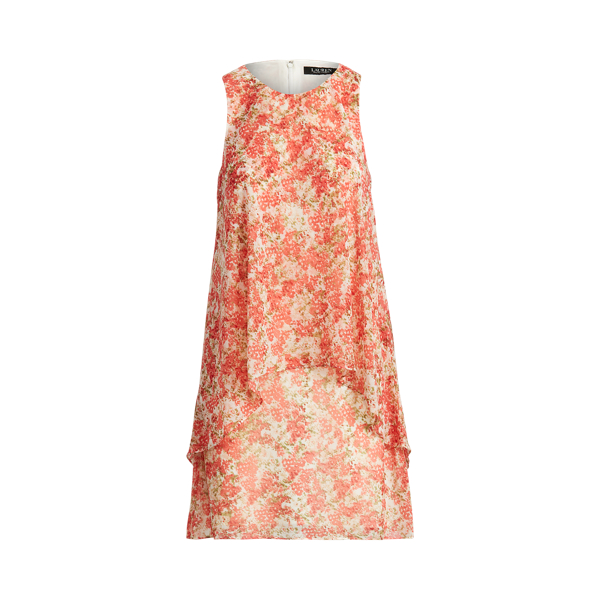 Cream/Coral/Multi Floral Layered Georgette Dress Lauren 2