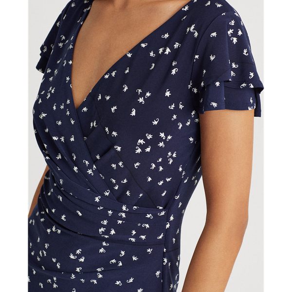 Lighthouse Navy/Colonial Print Jersey Surplice Dress Lauren 6