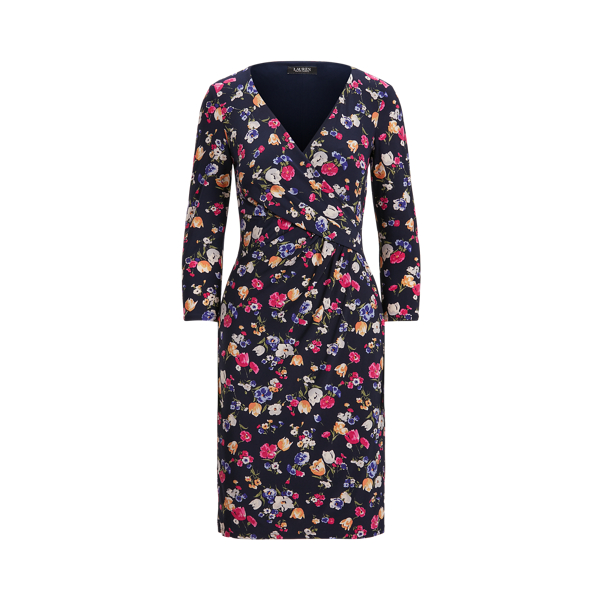 Navy/Pink/Multi Floral Jersey Surplice Dress Lauren 2