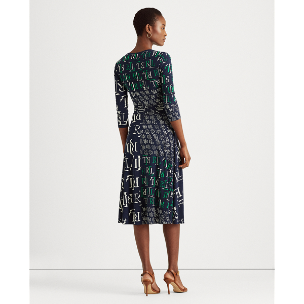 Navy/Stem/Cream Logo-Print Jersey Surplice Dress Lauren 5