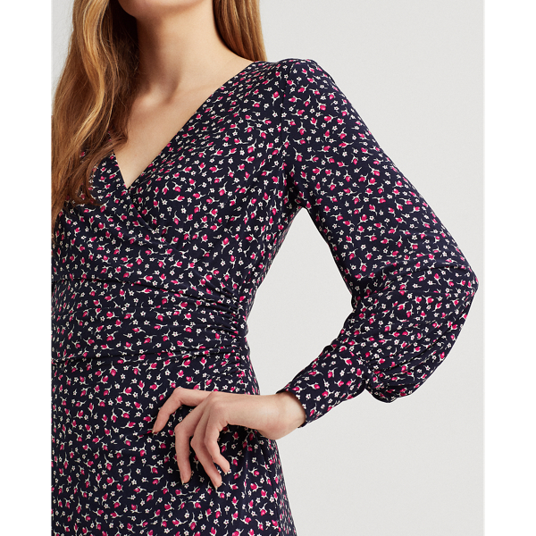 Navy/Pink/Multi Floral Surplice Jersey Dress Lauren 6