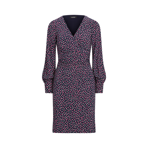 Navy/Pink/Multi Floral Surplice Jersey Dress Lauren 2