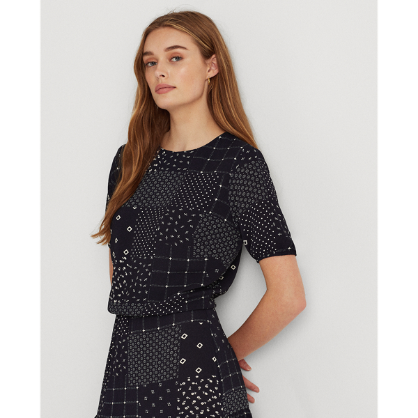Navy/Cream Patchwork Crepe Maxidress Lauren 4