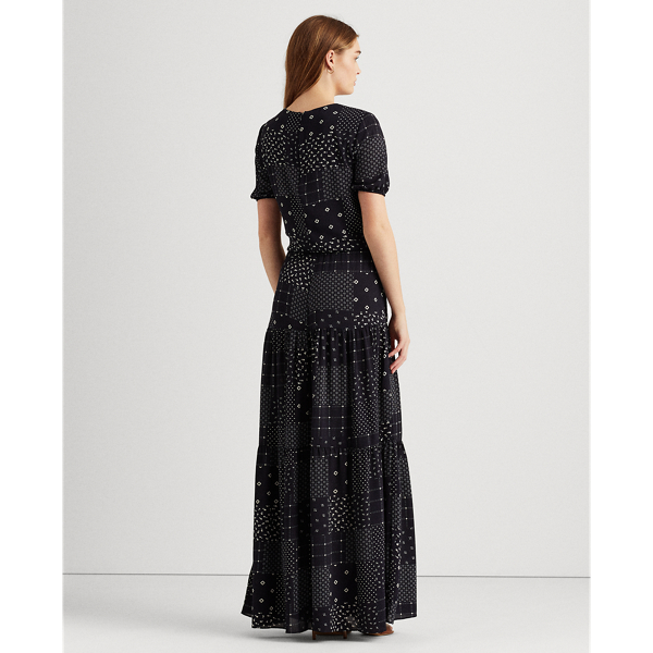 Navy/Cream Patchwork Crepe Maxidress Lauren 5