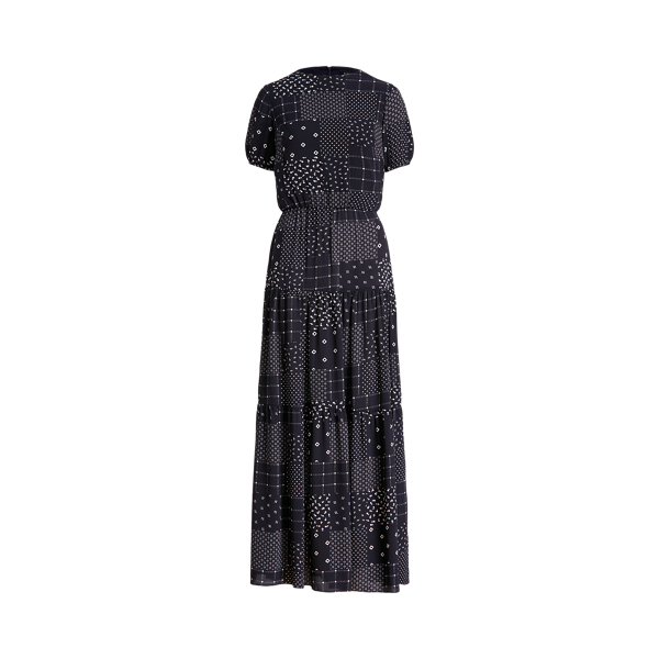 Navy/Cream Patchwork Crepe Maxidress Lauren 2