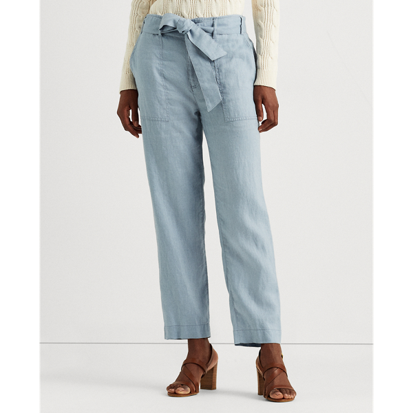 Dust Blue Belted Linen Trouser Lauren 4