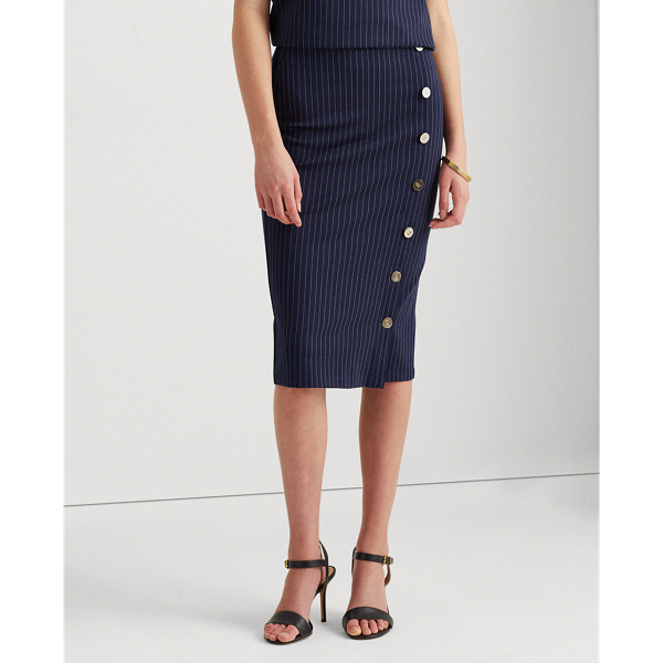 Refined Navy/Pale Cream Pinstripe Knit Ponte Skirt Lauren 4