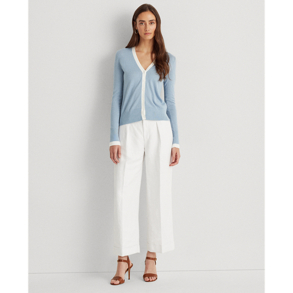 Dust Blue/White Two-Tone Cotton-Modal Cardigan Jumper Lauren 4