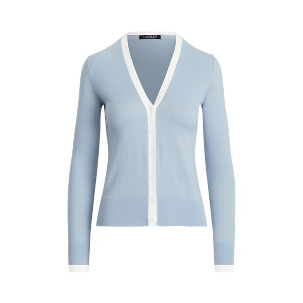 Dust Blue/White Two-Tone Cotton-Modal Cardigan Jumper Lauren 2