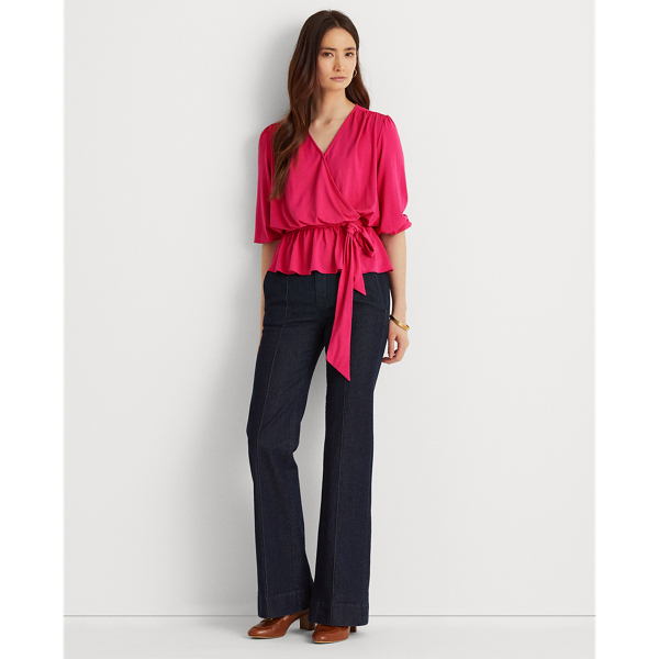 Nouveau Bright Pink Faux-Wrap Jersey Peplum Blouse Lauren 4