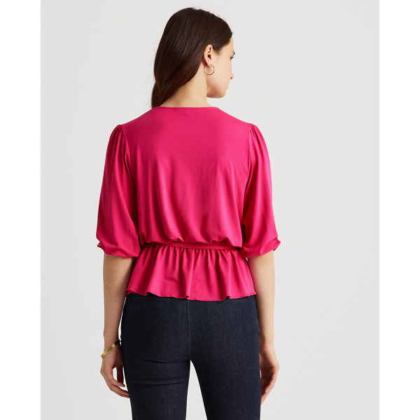 Nouveau Bright Pink Faux-Wrap Jersey Peplum Blouse Lauren 5