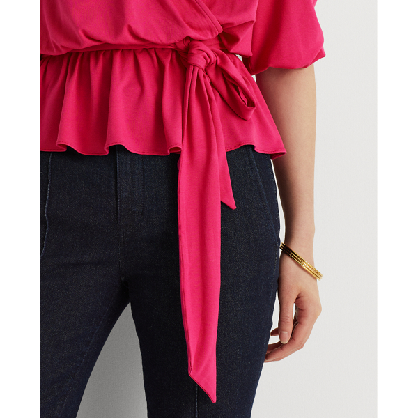 Nouveau Bright Pink Faux-Wrap Jersey Peplum Blouse Lauren 6