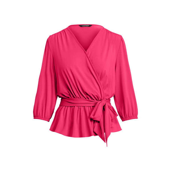 Nouveau Bright Pink Faux-Wrap Jersey Peplum Blouse Lauren 2