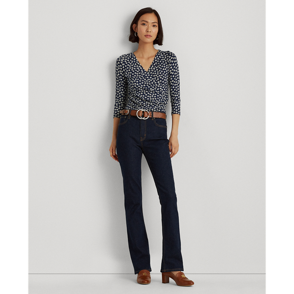 Refined Navy Multi Floral Wrap-Style Jersey Top Lauren 4