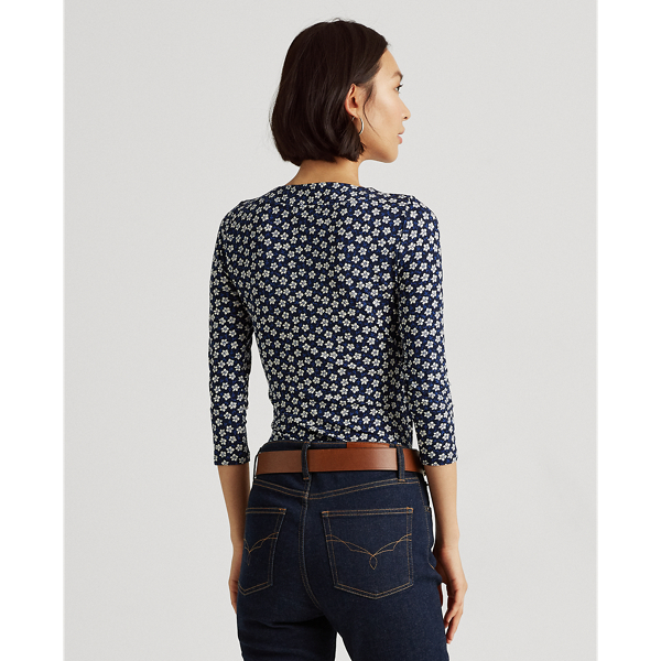 Refined Navy Multi Floral Wrap-Style Jersey Top Lauren 5