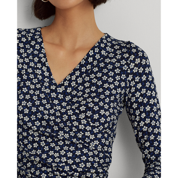 Refined Navy Multi Floral Wrap-Style Jersey Top Lauren 6