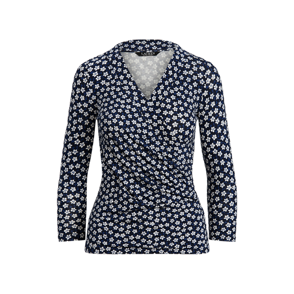 Refined Navy Multi Floral Wrap-Style Jersey Top Lauren 2
