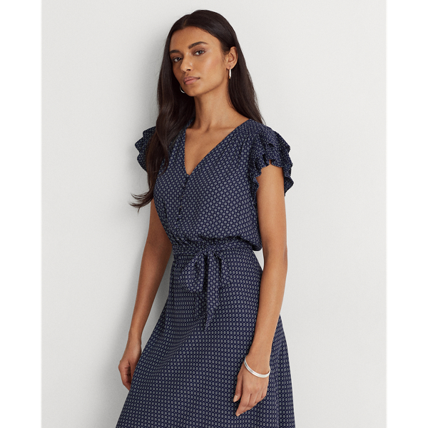 Refined Navy/Pale Cream Batik Georgette Dress Lauren 4