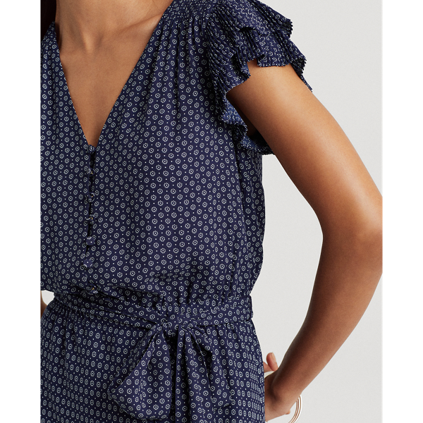 Refined Navy/Pale Cream Batik Georgette Dress Lauren 6