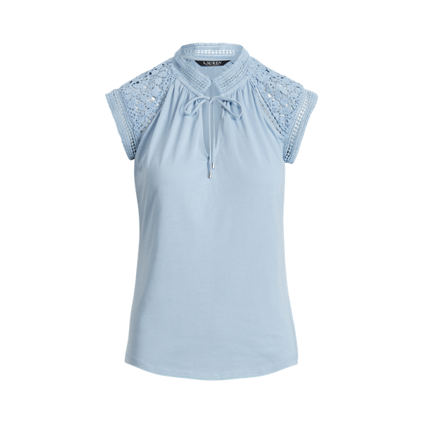 Dust Blue Lace-Trim Cotton Jersey Top Lauren 2