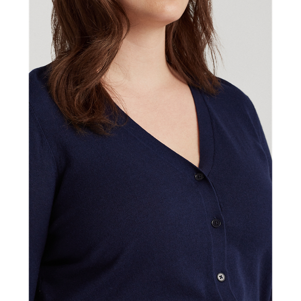 Refined Navy Cotton-Modal Cardigan Jumper Lauren Woman 6