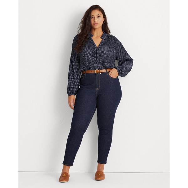 Refined Navy/Pale Cream Georgette Tie-Neck Top Lauren Woman 4