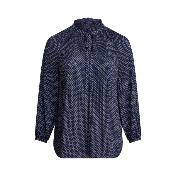 Refined Navy/Pale Cream Georgette Tie-Neck Top Lauren Woman 2