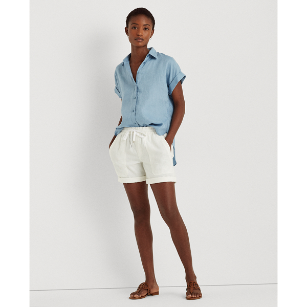 Dust Blue Relaxed Fit Linen Short-Sleeved Shirt Lauren 4