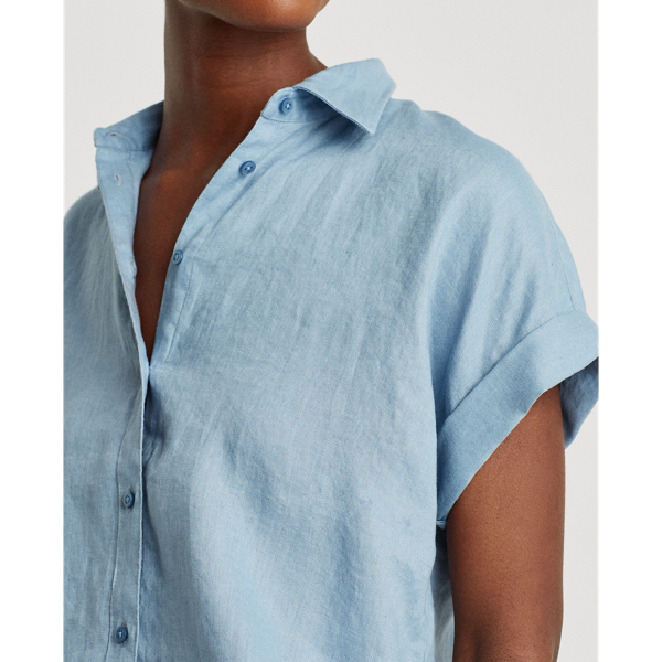 Dust Blue Relaxed Fit Linen Short-Sleeved Shirt Lauren 6
