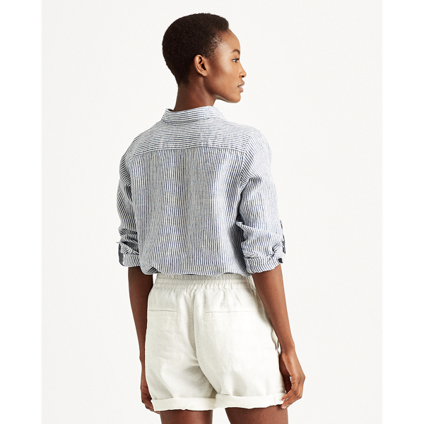 Blue/White Multi Striped Linen Shirt Lauren 4