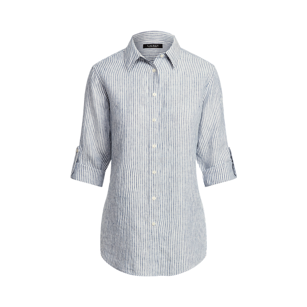 Blue/White Multi Striped Linen Shirt Lauren 2